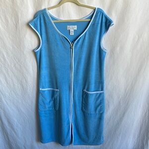Vintage Karen Neuburger blue terry cloth lounge dress / sleepwear, size L